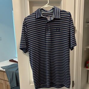 Men's UA Striped playoff Polo Shirt - Navy and pink (M)